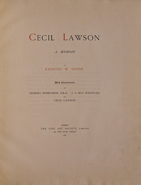 Title page of Edmund W. Gosse, Cecil Lawson: A Memorial (1883)
